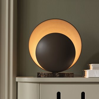 Okrągła lampa stołowa designerska brązowa Orbit